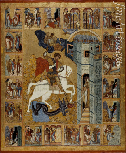 Russian icon - Saint George with Scenes from His Life