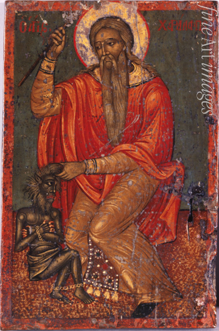 Griechische Ikone - Heiliger Charalampos mit dem Teufel