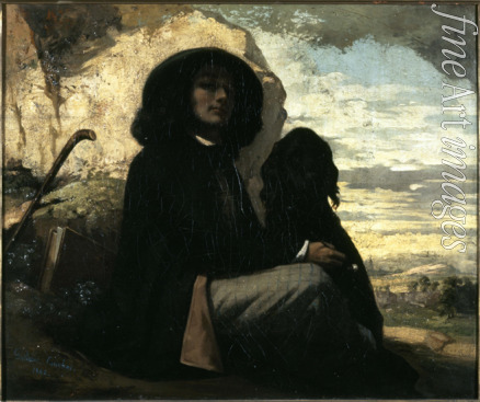 Courbet Gustave - Self-portrait with black dog