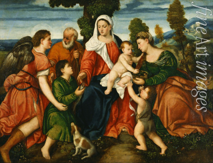 Veronese (de' Pitati) Bonifacio - Die Heilige Familie mit Tobias und dem Engel, Heiliger Dorothea, Johannesknaben und der Legende vom Kornwunder