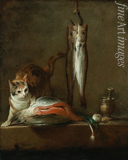 Chardin Jean-Baptiste Siméon - Stillleben mit Katze und Fische