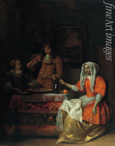 Hooch Pieter de - Interior with Two Women and a Man Drinking and Eating Oysters