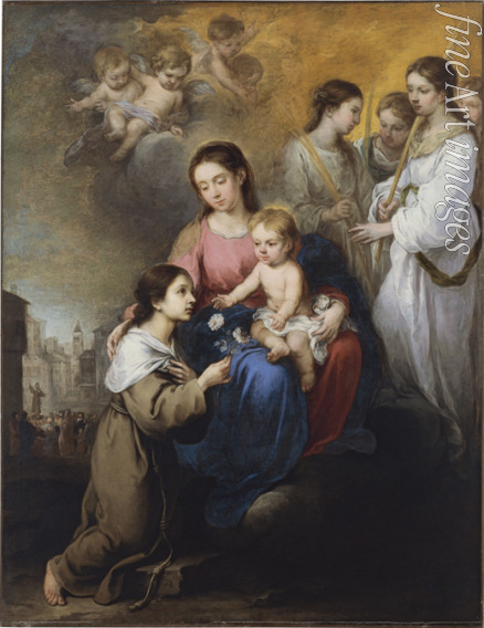 Murillo Bartolomé Estebàn - Madonna und Kind mit Rosa von Viterbo