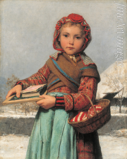 Anker Albert - Schoolgirl with Slate and Sewing Basket