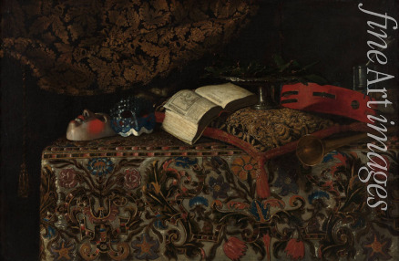 Recco Giuseppe - Still life with masks, books and musical instruments
