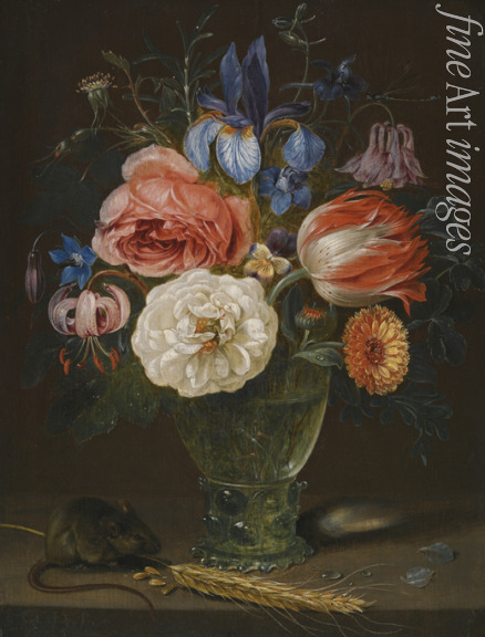 Peeters Clara - Stilleben mit Blumen in einem Römerpokal und einer Feldmaus