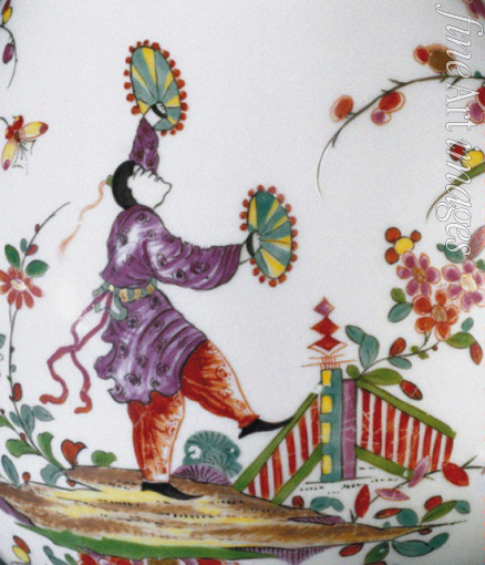 Stadler Johann Ehrenfried (School) - Chinese making music in a garden landscape, Detail of a pot