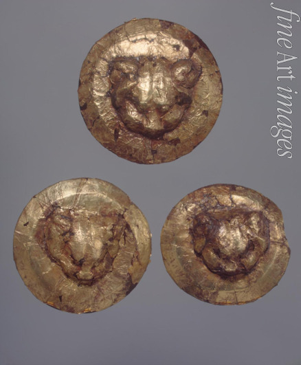 Ancient Altaian Pazyryk Burial Mounds - Gold plaque in the form of a tiger head