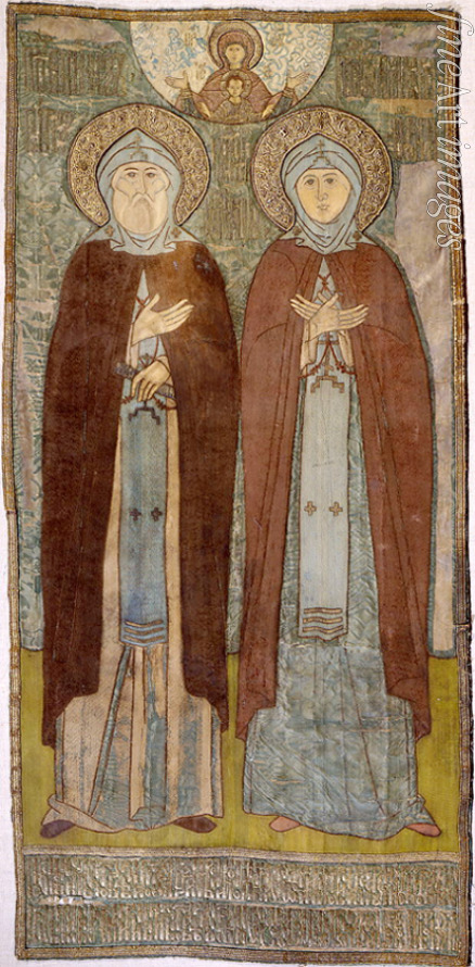 Russischer Meister - Heiligen Peter und Febronia von Murom (Kirchliche Stickerei)