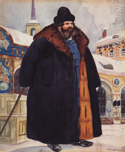 Kustodiev Boris Michaylovich - Merchant in a fur coat