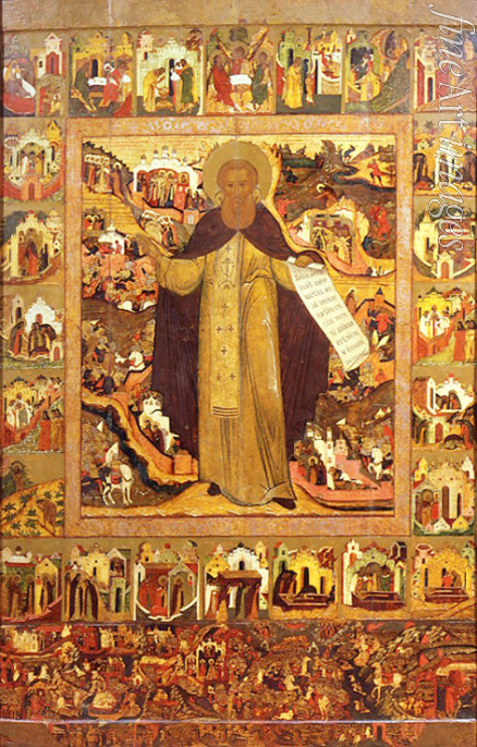 Russische Ikone - Der Heilige Sergius von Radonesch mit Vita