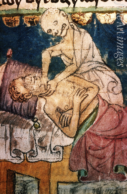 Unbekannter Künstler - Der Tod erwürgt Pestopfer. Buchmalerei aus dem böhmischen Codex Stiny
