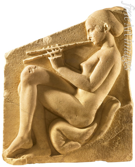 Classical Antiquities - An aulos player. Altar of Aphrodite, so-called Ludovisi Throne, Left-hand panel