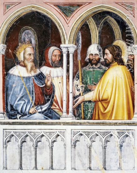 Altichiero (Altichiero da Zevio) - Der heilige Georg vor dem Kaiser Diokletian. Fresko von Oratorio di San Giorgio, Padua