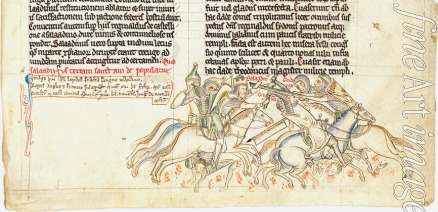 Paris Matthew - Saladin entreißt dem fliehenden König Guido das heilige Kreuz (Aus Chronica maiora I von Matthew Paris)