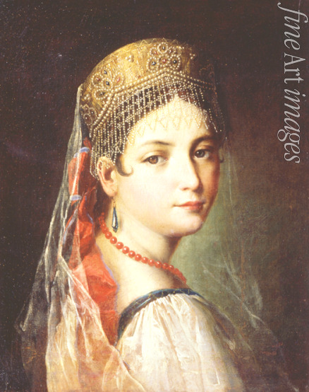 Gandolfi Mauro - Bildnis einer jungen Frau in Sarafan und Kokoschnik