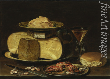 Peeters Clara - Still Life with Cheeses, Glas à la façon de Venise and crayfish on a pewter plate