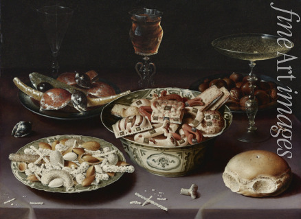 Beert Osias the Elder - Still life with sweets, chestnuts and a bread roll