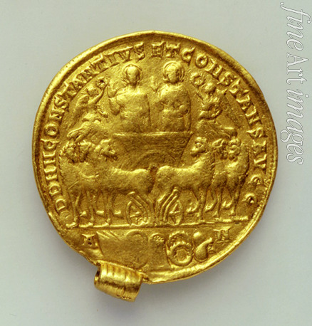 Numismatik Antike Münzen - Solidus des Kaisers Constantius II. (Revers: Triumphwagen)