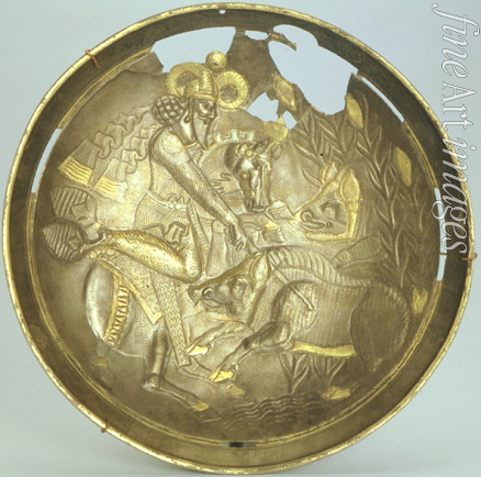 Sassanidische Kunst - Platte mit Jagdszene des Königs Bahram IV.