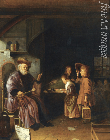 Egmondt Pieter Cornelisz. van - A schoolmaster teaching his pupils in a classroom