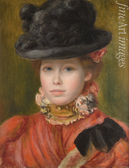 Renoir Pierre Auguste - Mädchen im schwarzen Hut mit roten Blumen