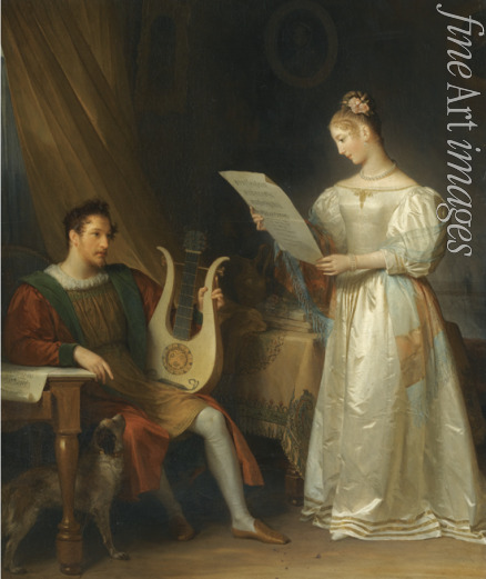 Gérard Marguerite - Interieur mit einem Mann mit Lyra und einer Frau mit Partitur