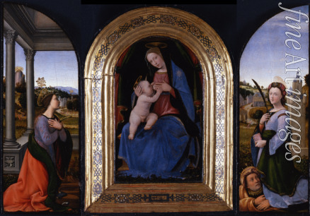 Albertinelli Mariotto - Enthroned Maria lactans with Saints Catherine of Alexandria and Barbara and her father Dioscurus