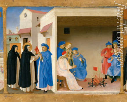 Angelico Fra Giovanni da Fiesole - Die Disputation und das Buchwunder des Heiligen Dominikus (Predella des Altarretabel Die Marienkrönung)