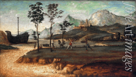 Cima da Conegliano Giovanni Battista - Coastal Landscape with two men fighting
