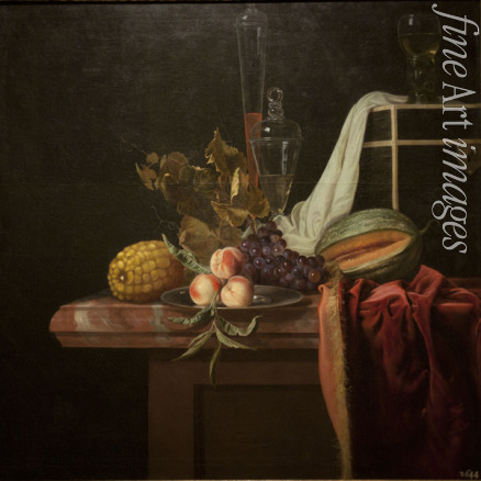 Fromantiou Henri de - Stillleben mit Glas und Früchte