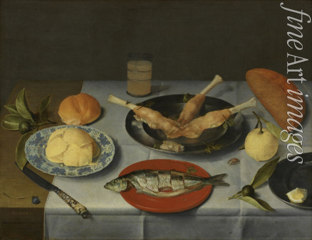 Hulsdonck Jacob van - Breakfast with bread, cheese, fish and beer