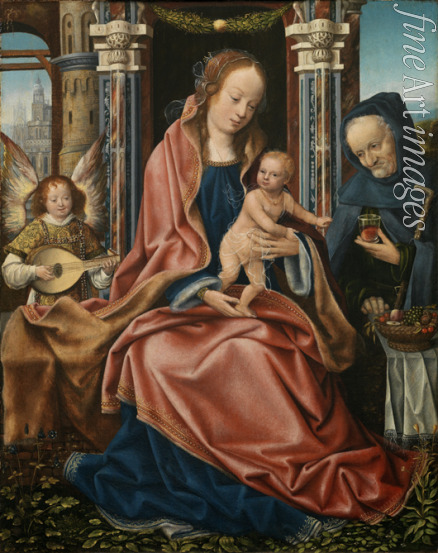 Master of Frankfurt - Triptych of the Holy Family with Music Making Angels. Central panel
