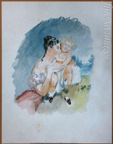 Sadownikow Wassili Semjonowitsch - Porträt von Gräfin Stefania zu Sayn-Wittgenstein, geb. Radziwill (1809-1832) mit Tochter Maria