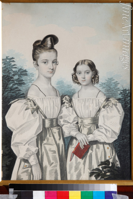 Hampeln Carl von - Porträt von Schwestern Anna Petrowna (1822-1905) und Elena Petrowna (1824-1860) Uschakow
