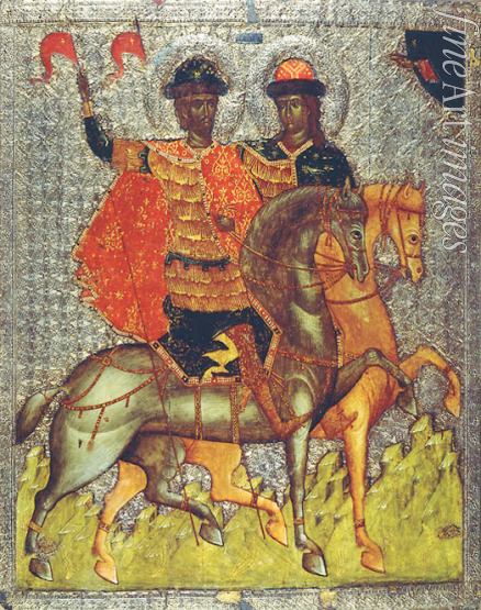 Russische Ikone - Die Heiligen Boris und Gleb zu Pferde