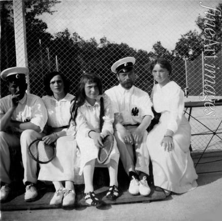 Anonymous - Nicholas II of Russia with daughters on the tennis court