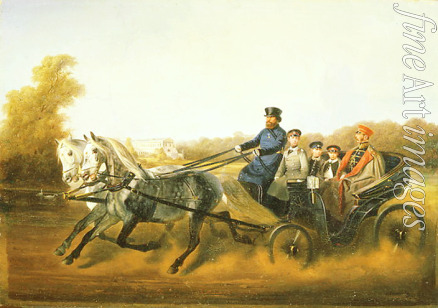 Swertschkow Nikolai Jegorowitsch - Alexander II. mit Söhne auf einer Kutschenfahrt in Zarskoje Selo