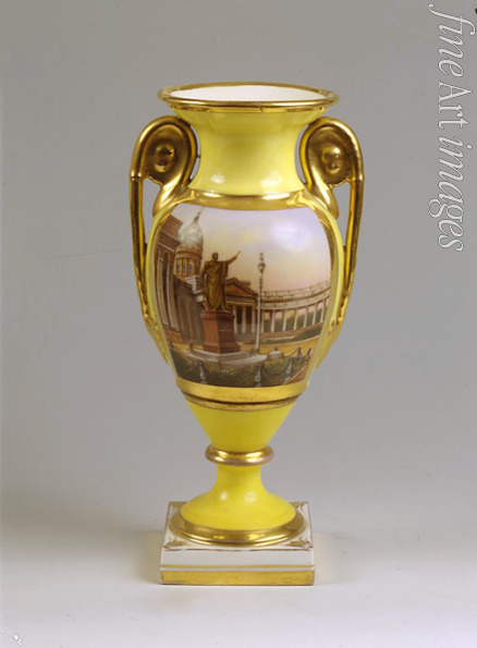 Meister von A. Popow-Manufaktur - Dekorative Vase mit Ansicht des M. Kutusow-Denkmals und Kasaner-Gottesmutter-Kathedrale