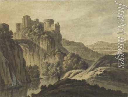 Adam Robert - A River Landscape With a Castle On An Escarpment