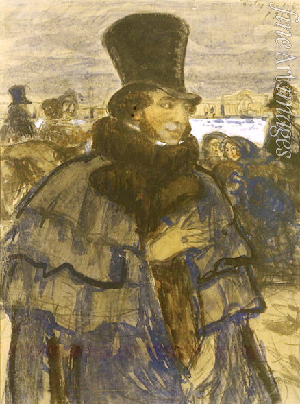 Kustodiev Boris Michaylovich - The poet Alexander Pushkin at the Neva embankment