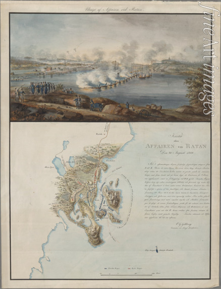 Gillberg Carl Gustaf - View and Map of the Affair at Ratan, on August 20, 1809