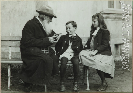 Tschertkow Wladimir Grigoriewitsch - Leo Tolstoi mit Enkelkinder Leo und Sofia