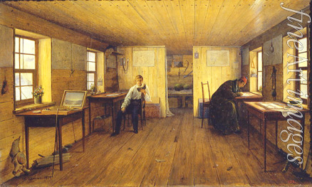 Iwanow Anton Iwanowitsch - Werkstatt der Brüder Tschernezow auf dem Boot während ihrer Wolgafahrt im Jahre 1838