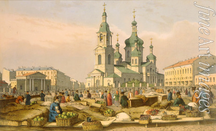 Perrot Ferdinand Victor - The Sennaya Square and the Saviour Church in Saint Petersburg