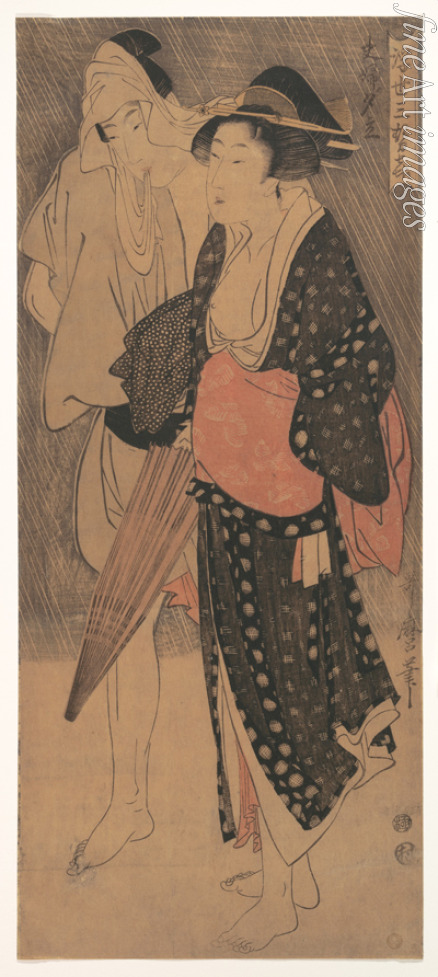 Utamaro Kitagawa - Paar unter einem Regenguss
