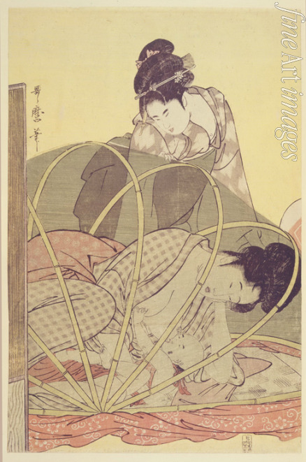Utamaro Kitagawa - Mother Nursing Baby under Mosquito Net