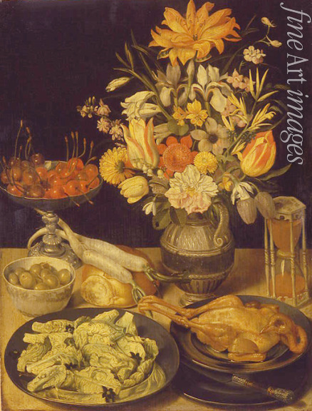 Flegel Georg - Still life with flowers and snack