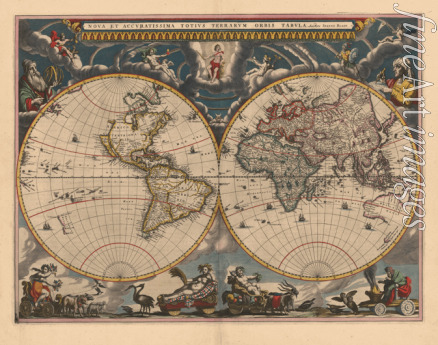 Blaeu Joan - Doppelte Hemisphäre Karte der Welt