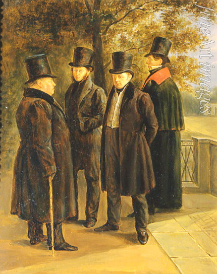 Chernetsov Grigori Grigorievich - Portrait of the poets Alexander Pushkin, Ivan Krylov, Vasili Zhukovski und Nikolai Gnedich